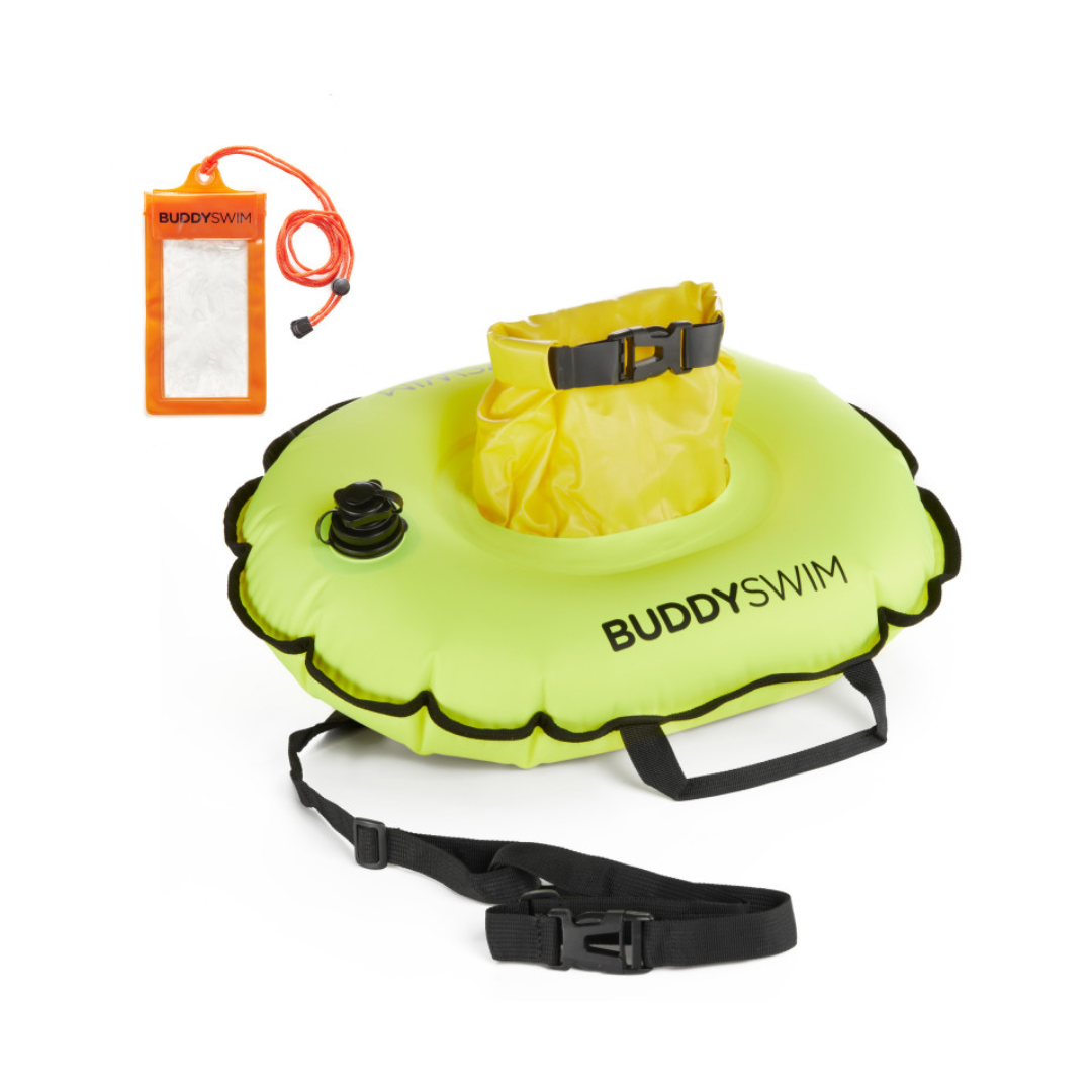 Boya Hydrastation Amarilla BuddySwim | Compartimento para Bebida en Aguas Abiertas
