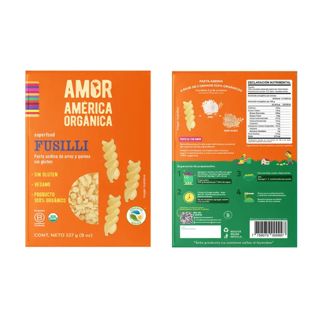 [AO-02] Pasta Orgánica Fusilli de Arroz y Quinoa Sin Glutten 227g 
