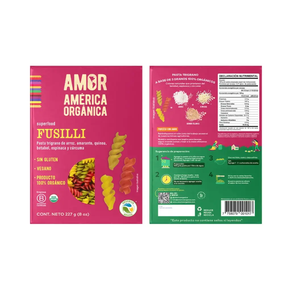 [AO-04] Pasta Orgánica Fusilli Trigrano con Vegetales 227g 