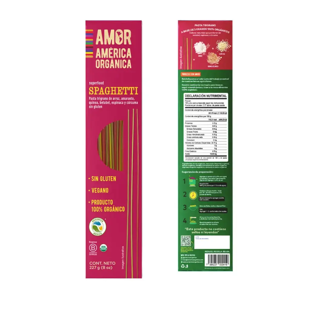 [AO-05] Pasta Orgánica Spaghetti Trigrano con Vegetales Sin Gluten 227g 