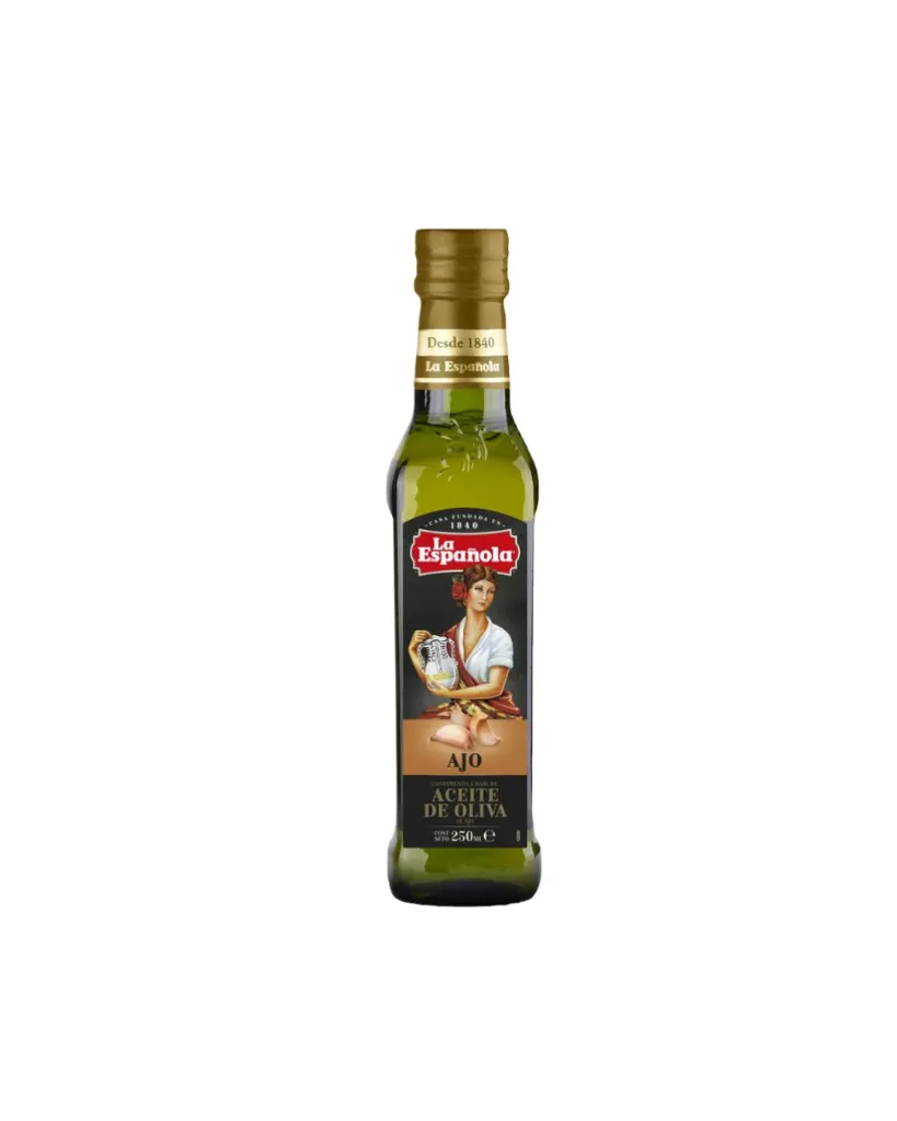 Aceite de oliva virgen extra con esencia de ajo en botella de cristal de 250 ml, La Española